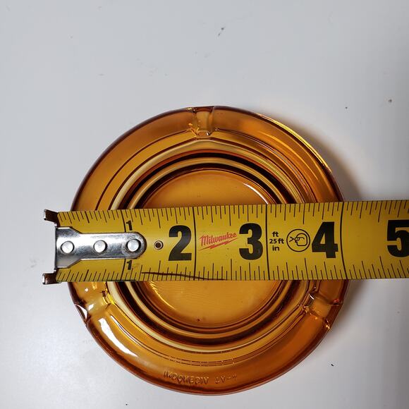 Vintage Round 4" Shallow Ashtray Amber Glass Small Minimalist MCM Decor Circular - Picture 3 of 4